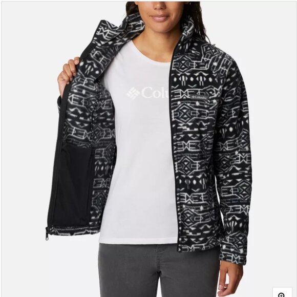 Columbia Fleece Benton Springs Black 80s Strip Full Zip Jacket Coat NWT - Picture 3 of 12